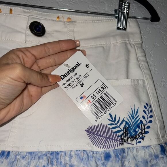 NWT Desigual White & Blue Tie Dye Denim Lace Mini Skirt Size 4 - Picture 4 of 11